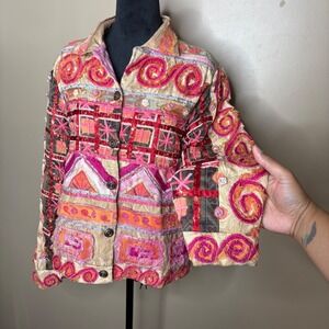 VTG Sandy Starkman Embroidered Fringe Jacket Women's Size L Colorful Boho
